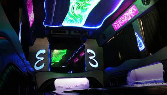 color-changing laser lights on limo bus